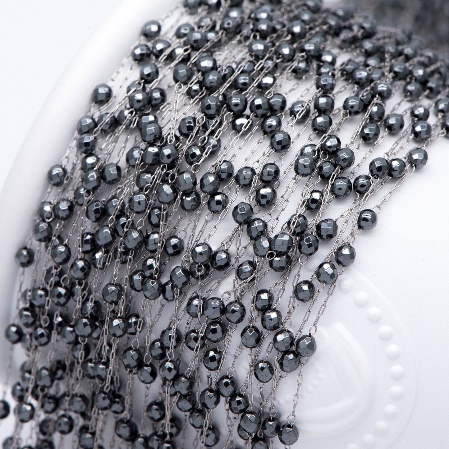 Stainless Steel Rondelle Hematite Beads Chain, 3.2mm Beads, Silver tone DIY Chain Wholesale (#LK-380-5)/ 1 Meter=3.3 ft