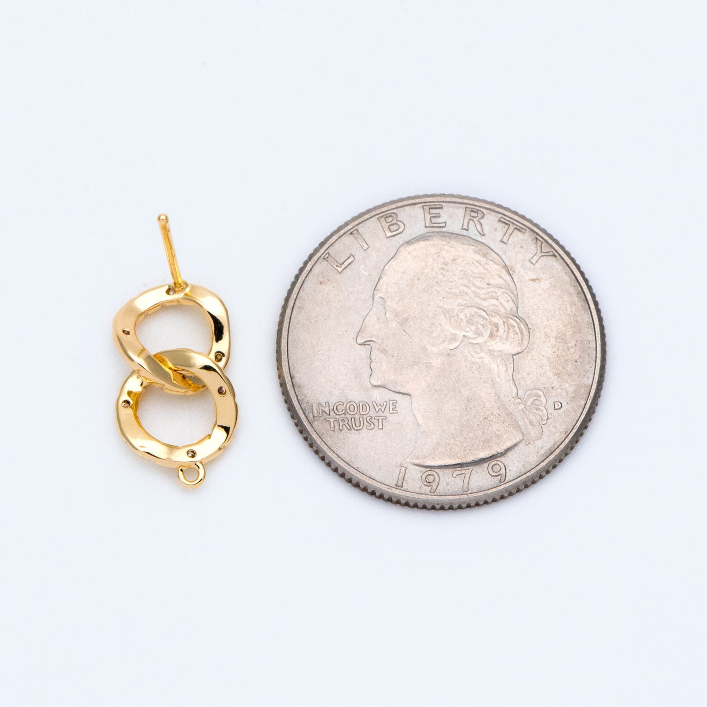 10pcs CZ pave Gold Double Circle Ear Posts, Double Hoop Studs, DIY Earring Findings (GB-1449)