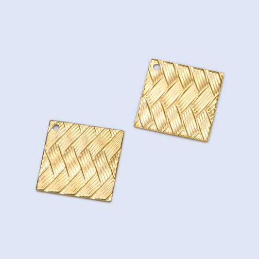 20pcs Raw Brass Square Charm, Geometric Disc Pendants 15mm, Brass Findings Wholesale (RB-192)