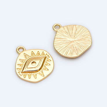 4pcs Gold/ Silver Textured Evil Eye Charms 15.5x13.5mm, 18K Gold/ Rhodium plated Brass, Evil Eye Pendants (GB-4085-B)