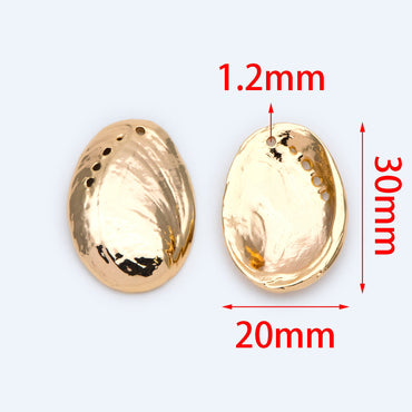 10pcs Gold Seashell Charms 30x20mm, 18K Gold plated Brass, Abalone shell Pendants (GB-2680-I)