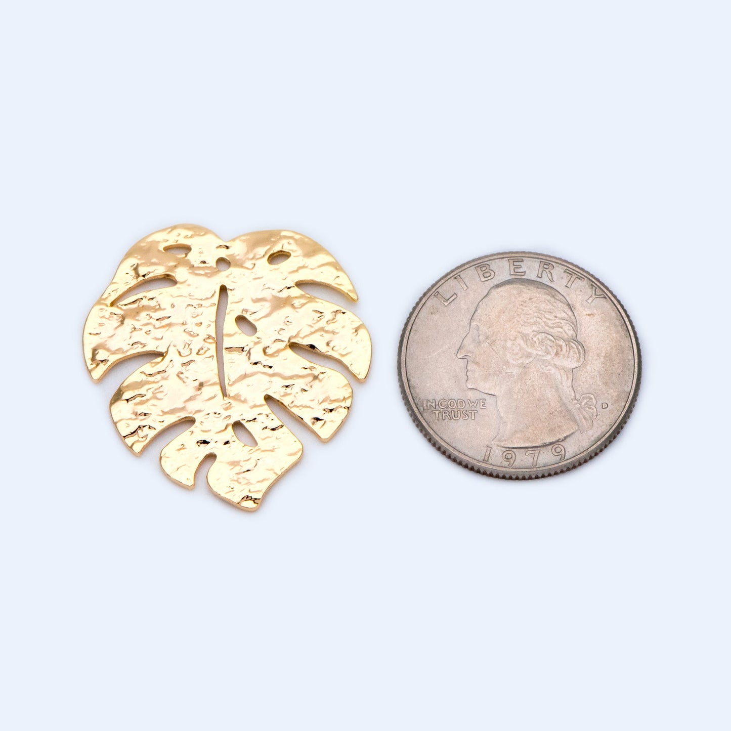 10pcs Gold plated Brass Textured Monstera Leaf Charm, 30mm, Hammered Palm Tree Leaves Pendants (GB-1422-J)