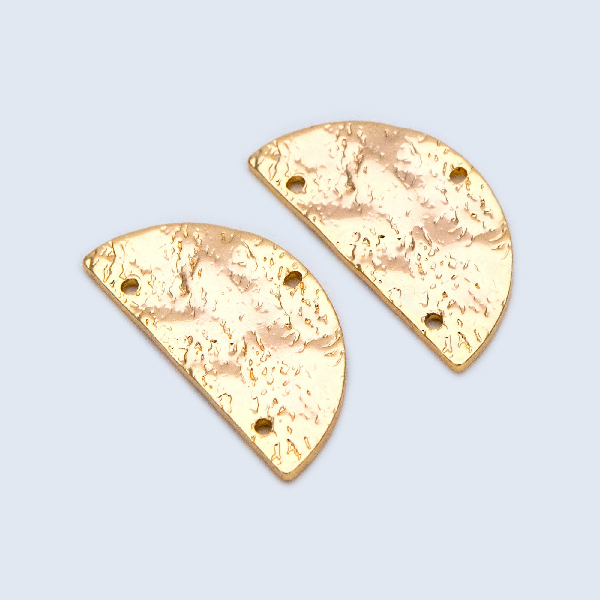 10pcs Hammered Semi Circle Charm Connectors 22.5mm, Gold Geometric Pendants with 3 Holes (GB-1422-C)