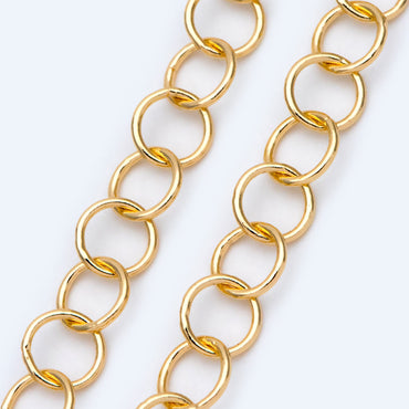 Gold/ Silver/ Rose Gold Round Loop Chain 8mm, 18K Real Gold/ Rhodium plated Brass, Circle Link Chains (#LK-413)/ 1 Meter=3.3ft