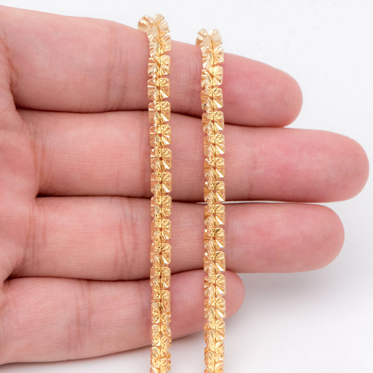 Gold plated Brass Specialty Chains 8mm, Flower Link Chain Findings Wholesale (#LK-414)/ 1 Meter=3.3 ft