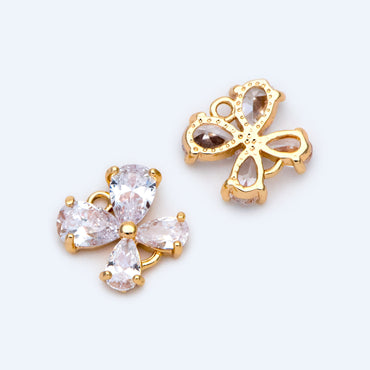 10pcs Gold plated Brass Butterfly Charms, CZ pave Butterfly Pendants 11x10mm (GB-3670-C)