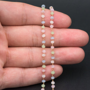 Gold plated Brass Beaded Chains, 3mm Glass Rondelle Beads, Necklace Chain Components (#LK-412-1)/ 1 Meter=3.3 ft