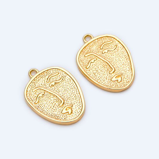 10pcs Gold/ Silver Tone Face Charm 19x13.5mm,18K Gold plated Brass, Jewelry Supply (GB-1532)