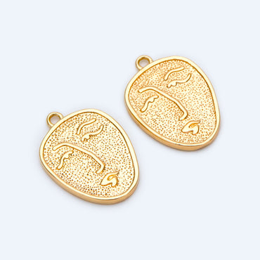4pcs Gold/ Silver Tone Face Charm 19x13.5mm,18K Gold plated Brass, Jewelry Supply (GB-2040-F)