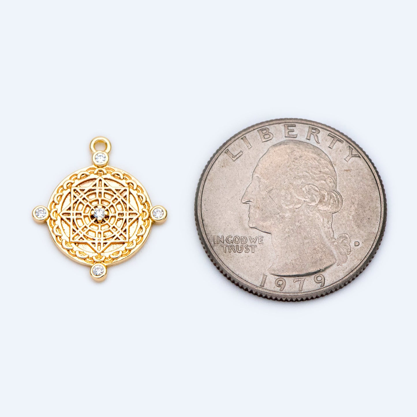 4pcs CZ Pave Gold Round Charm 19x17mm, Antique pendant, Necklace makings, Jewelry making supplies (GB-3464-G)