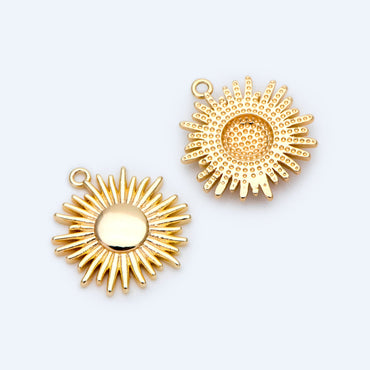 4pcs Gold/ Silver Tone Round Sun Charms 16x14mm, 18K Gold/ Rhodium plated Brass, Disk Sun Pendants (GB-1311-B)