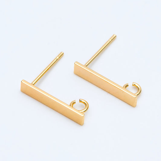 10pcs Gold/ Silver Tone Rectangle Earring Post with Loop, 18K Gold/ Rhodium Plated Brass, Geometric Earring Components (GB-1526)