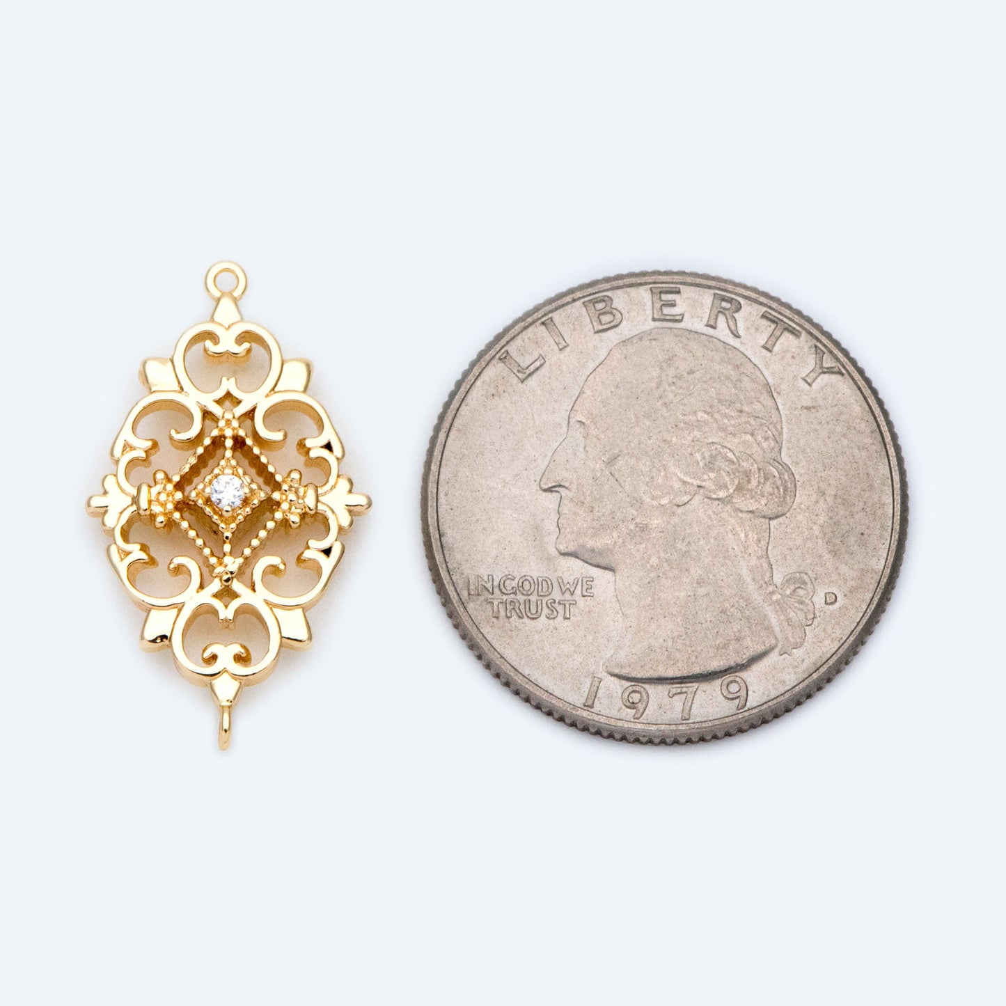 10pcs Gold plated Brass Hollow Rhombus Connector 25x14mm, CZ pave Rhombus Charm Pendant (GB-1584)