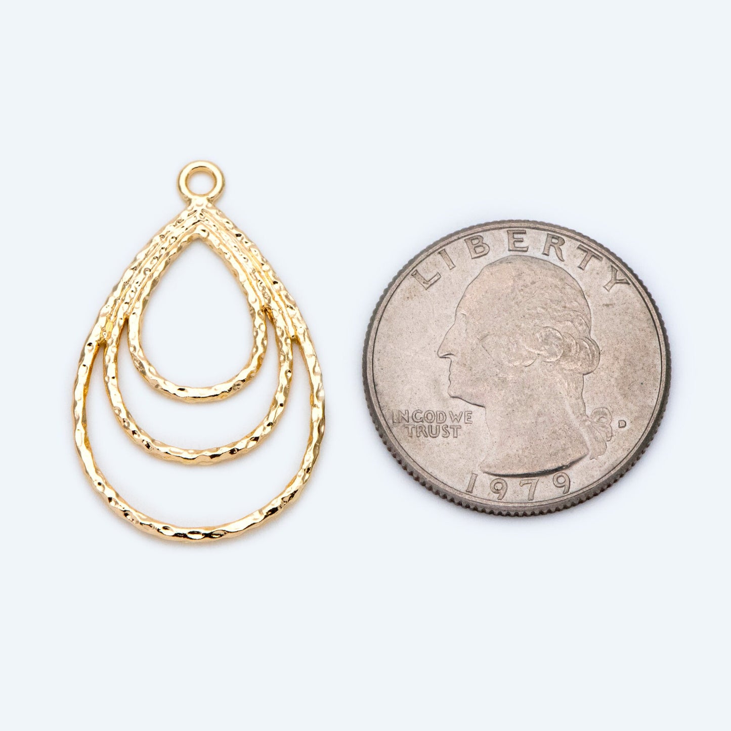 10pcs Gold Hammered Teardrop Connectors 32x20mm, 18K Gold plated Brass, Water Drop Charm Pendants (GB-2750-J)