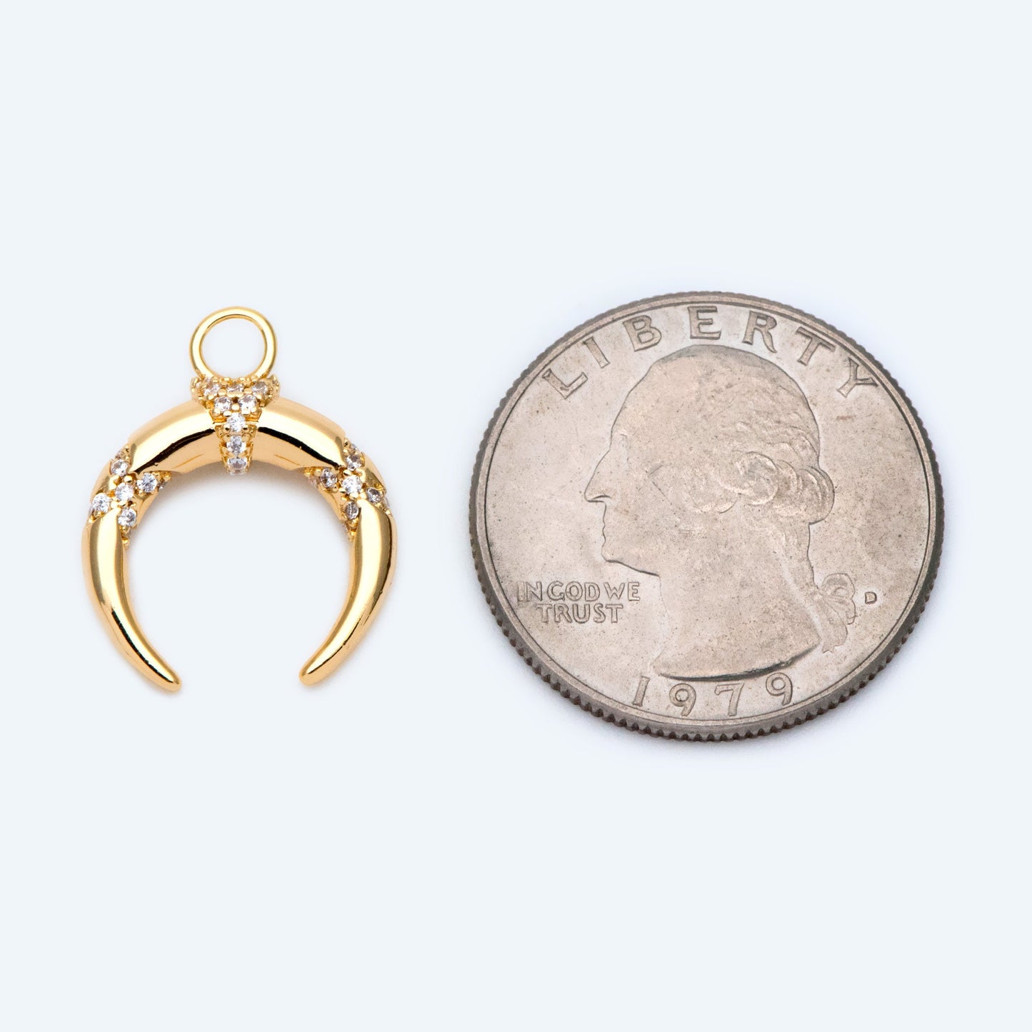 4pcs CZ pave Gold Crescent Moon Charm 16x20mm, 18K Gold plated Brass, OX Horn Pendant (GB-2394-C1)