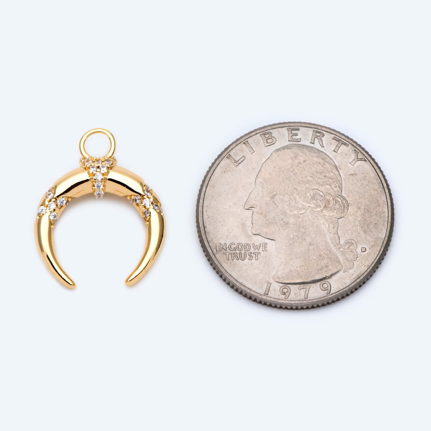 4pcs CZ pave Gold Crescent Moon Charm 16x20mm, 18K Gold plated Brass, OX Horn Pendant (GB-2394-C1)