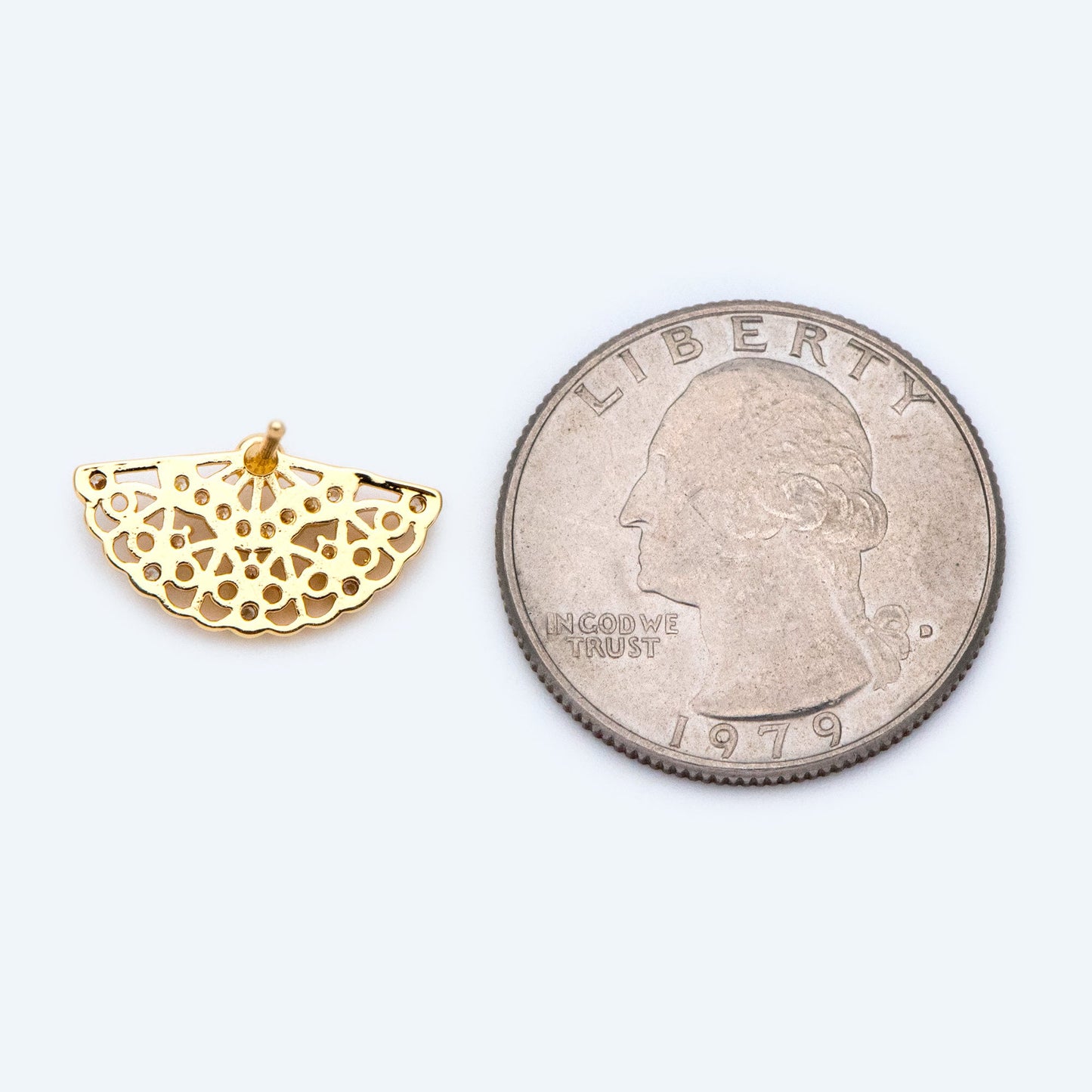 10pcs CZ Pave Fan Shape Earring Stud, Fan Stud Earring with Pearl Peg (#GB-1587)