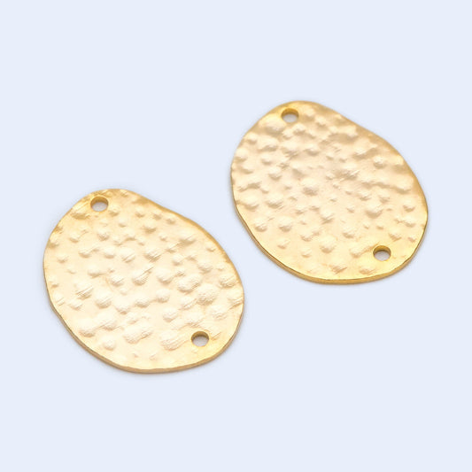 10pcs Hammered Oval Connector, Oval Charm, Gold plated Brass Oval Pendant (GB-654-C)