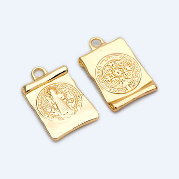 10pcs Gold/ Silver Tone San Benito Charm,16x25mm, Cross Medallion Pendant, Religious Jewelry Making Supply (GB-1528)
