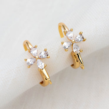 4pcs CZ Pave Clover Leverback Ear Hooks, 18K Gold plated Brass, Earring Component Hooks (GB-1601)