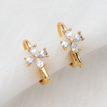4pcs CZ Pave Clover Leverback Ear Hooks, 18K Gold plated Brass, Earring Component Hooks (GB-1601)