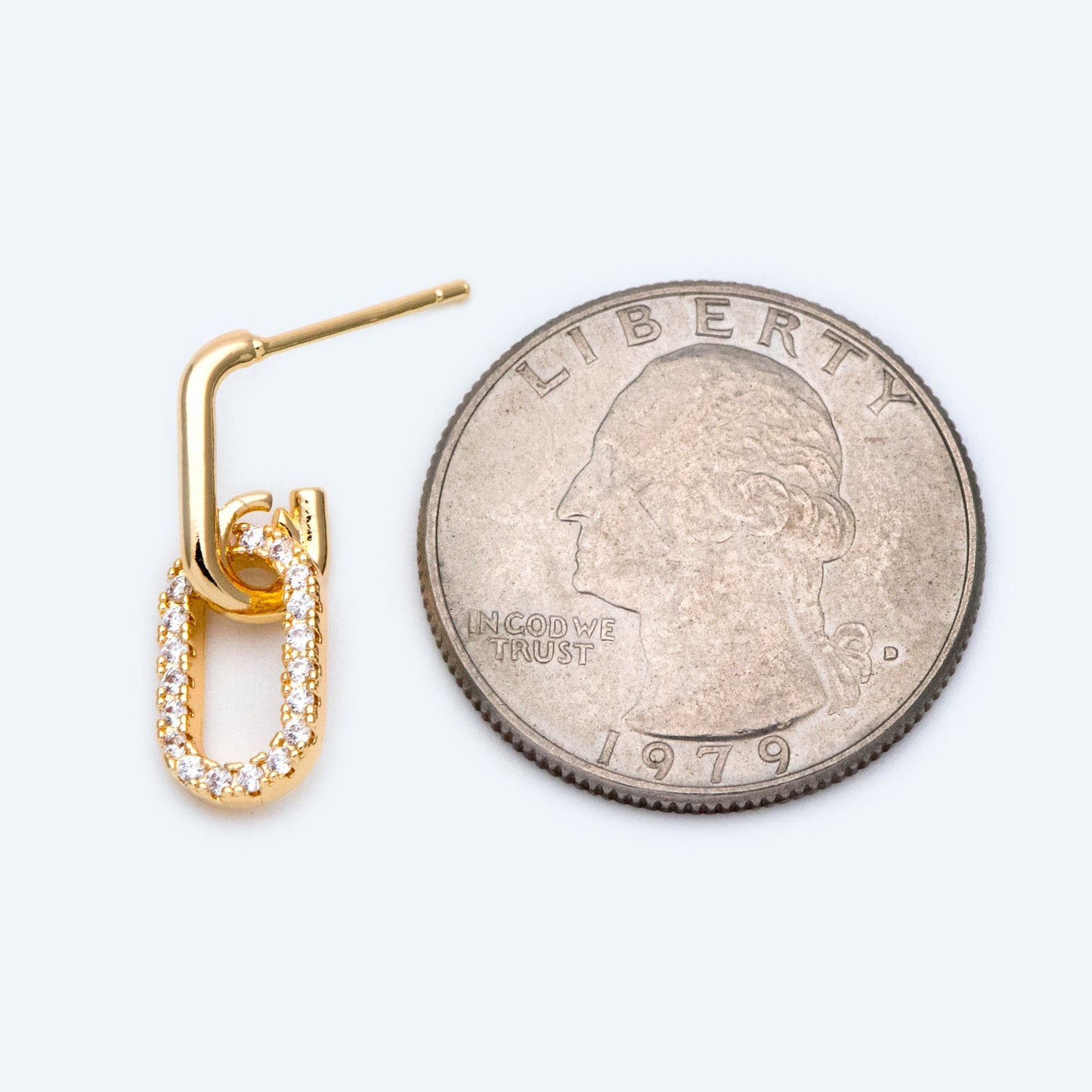 4pcs CZ Pave Oval Ear Posts 22x7mm, 18k Gold Plated Brass, Quality Stud Earring (#GB-1614)