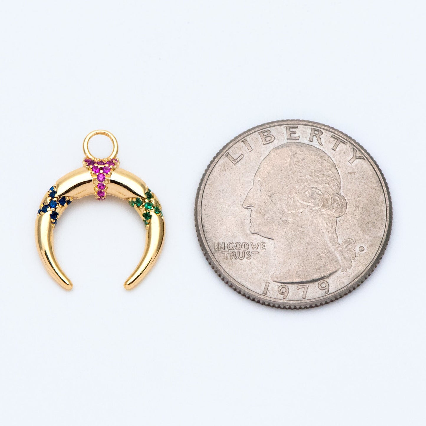 4pcs Colourful CZ pave Gold Crescent Moon Charm 16x20mm, 18K Gold plated Brass, OX Horn Pendant (GB-2394-C2)