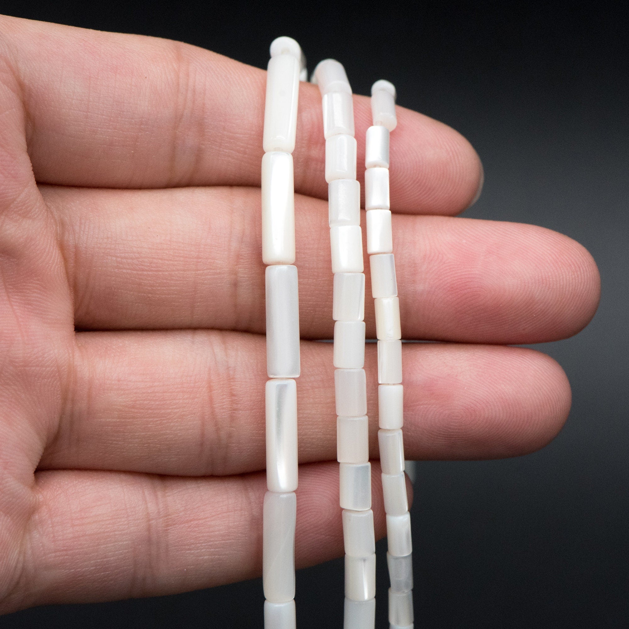 1 full strand, MOP Shell Stick beads, White Mother of Pearl Tube, Top Drilled Through, Multi Size -V1068