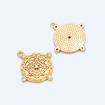 4pcs CZ Pave Gold Round Charm 19x17mm, Antique pendant, Necklace makings, Jewelry making supplies (GB-3464-G)