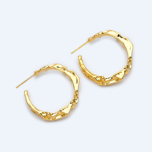 10pcs Gold/ Silver Tone Earring Posts 30mm, Geometric Round Stud Earring, Hammered Ear Findings (GB-1539)