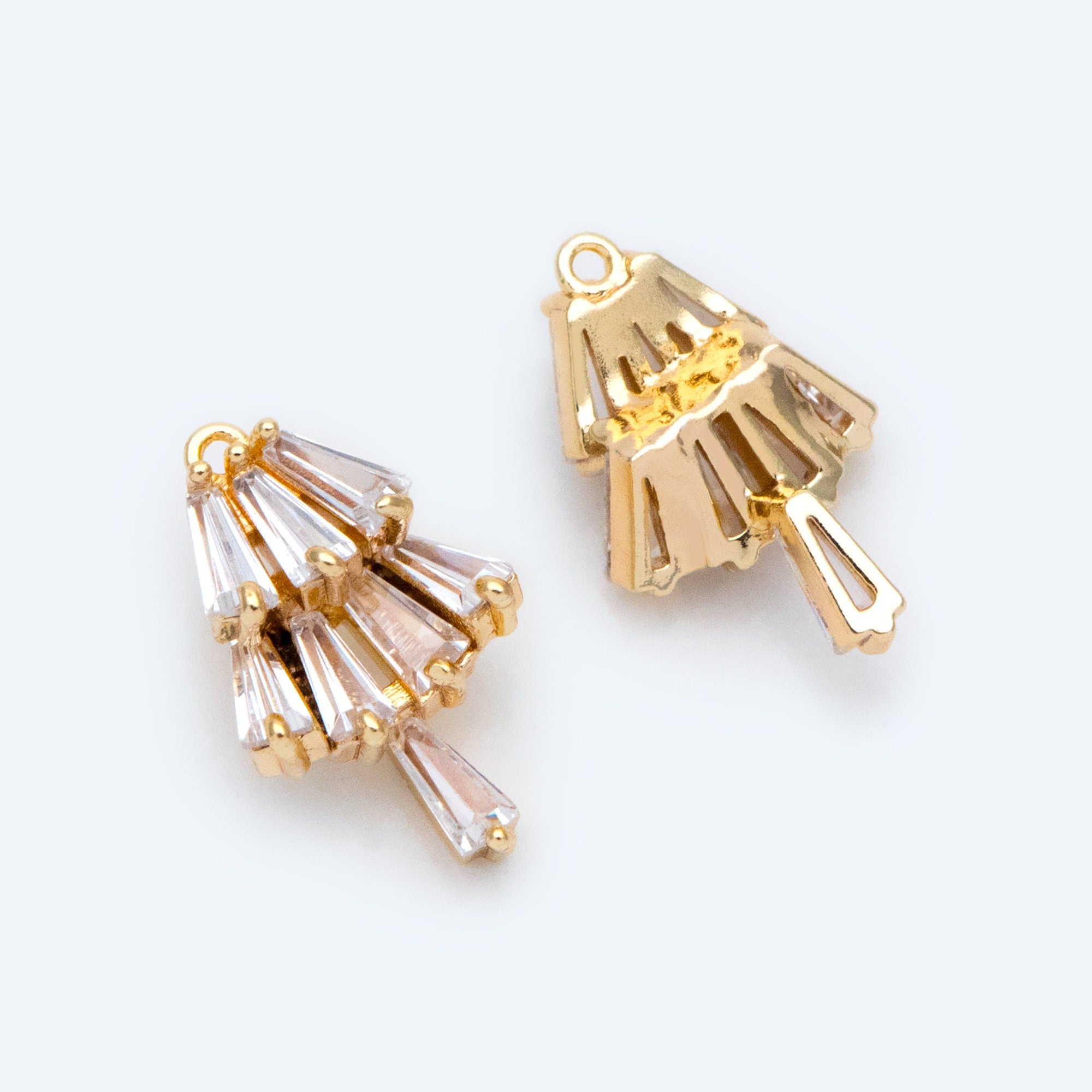 4pcs CZ Pave Gold Fan Shaped Charm 14x9mm, Jewelry Supply (GB-853-F)