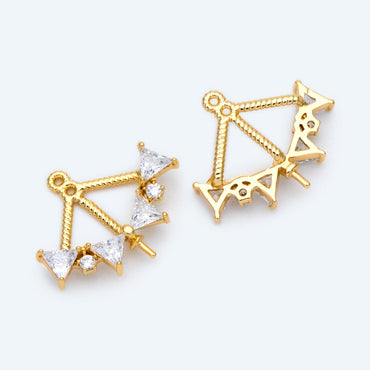 4pcs Gold Triangle Charm with Half Drilled Pearl Peg, Real Gold plated Brass Pendant, Jewelry Supply (GB-1625)