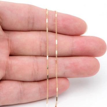 Gold Flat Circle Chains 1mm, Tiny Curb Chains, 18K Gold plated Brass, Dainty Necklace Findings (#LK-433)/ 1 Meter=3.3 ft