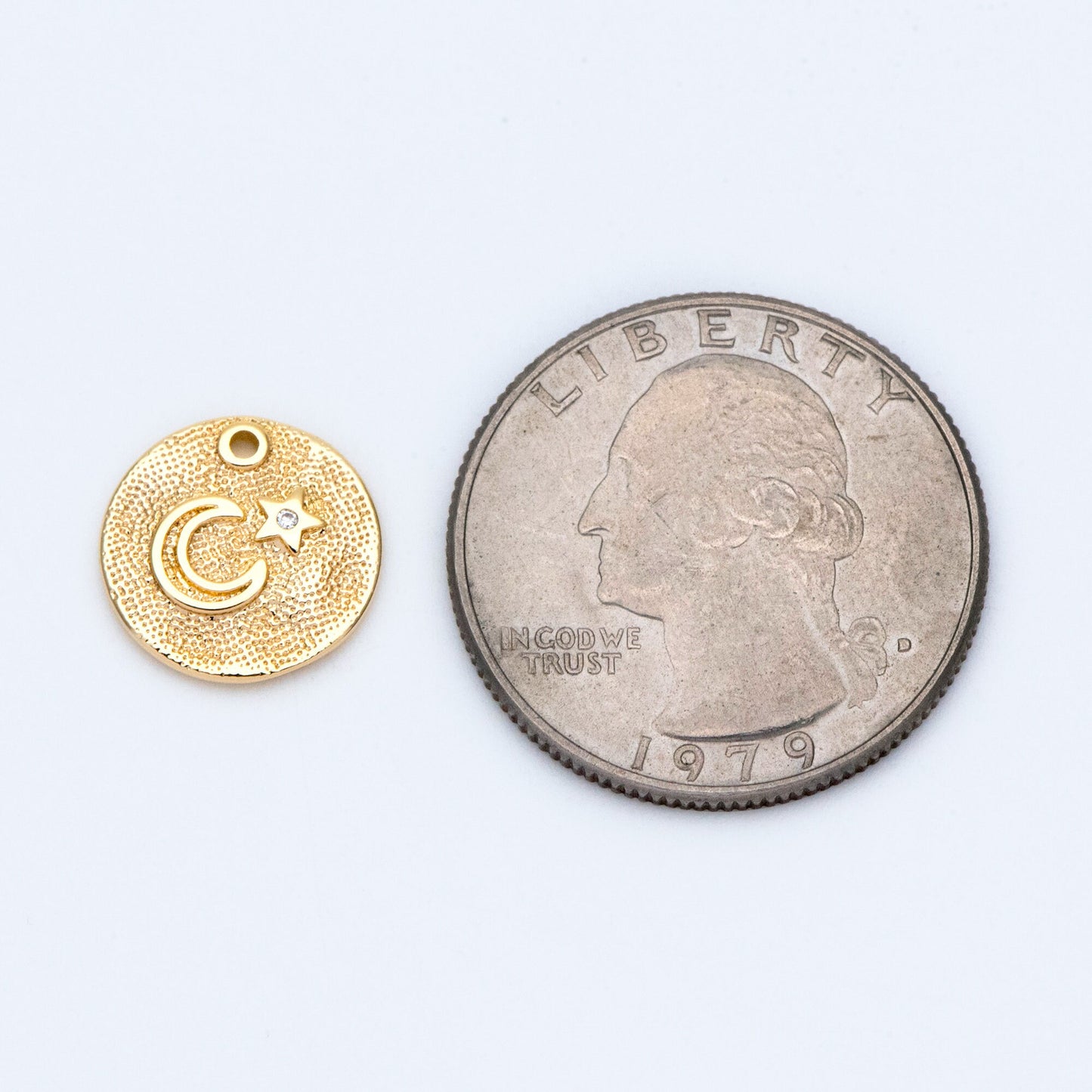4pcs CZ Pave Gold/ Silver tone Moon Star Coin Charm 13mm, Moon Star Necklace Charm, Moon Star Jewelry (GB-2433-C)