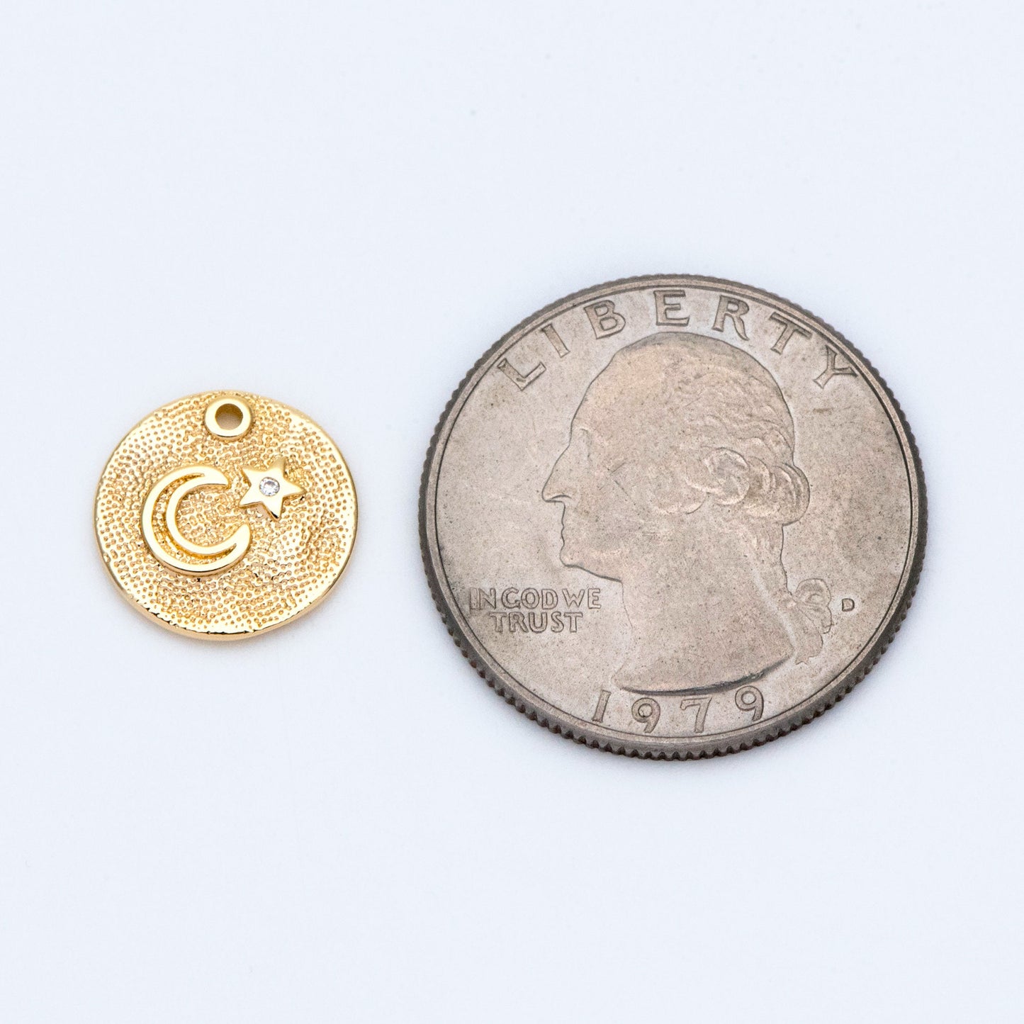 4pcs CZ Pave Gold/ Silver tone Moon Star Coin Charm 13mm, Moon Star Necklace Charm, Moon Star Jewelry (GB-2433-C)