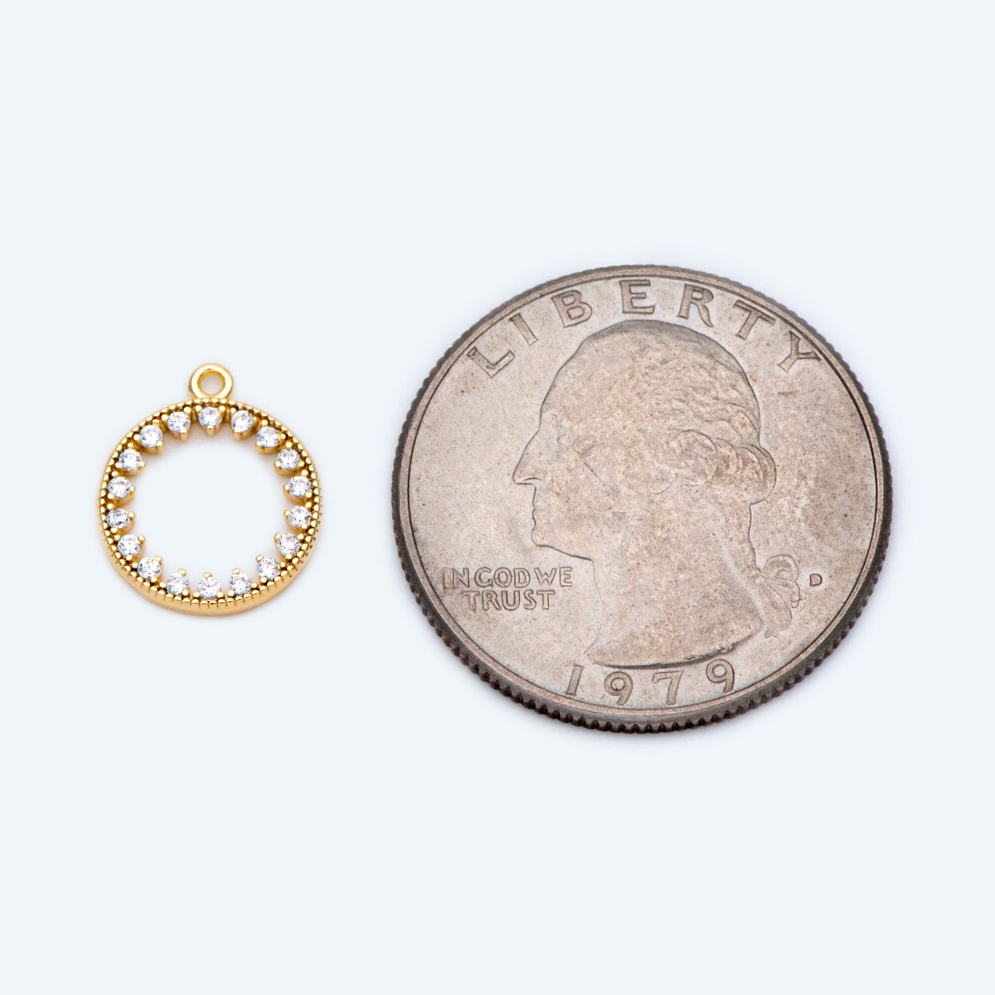 4pcs CZ pave Gold/ Silver Ring Charm 11x13mm, 18K Gold/ Rhodium plated Brass, Rhinestone Round Loop Circle Charm (GB-1641)