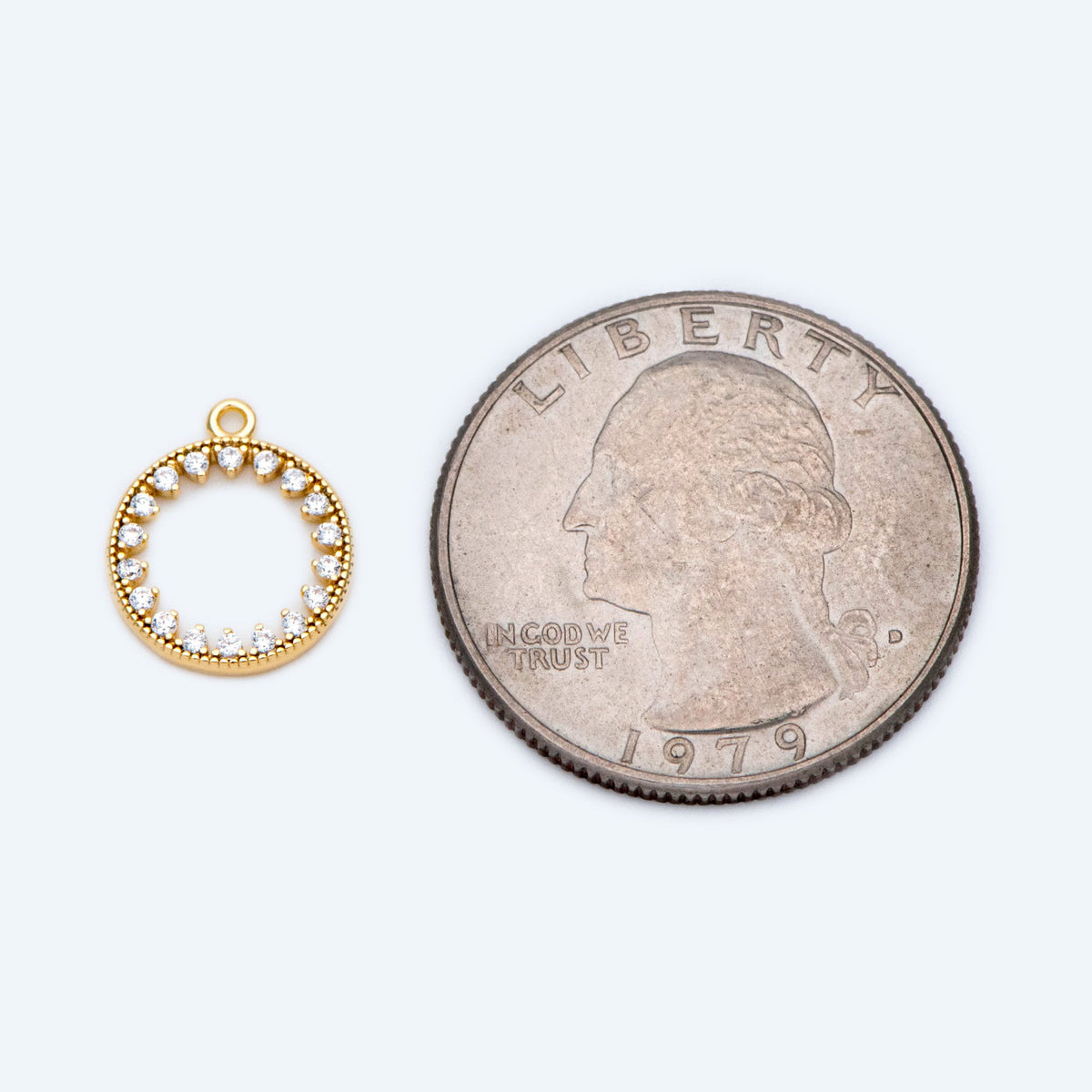 4pcs CZ pave Gold/ Silver Ring Charm 11x13mm, 18K Gold/ Rhodium plated Brass, Rhinestone Round Loop Circle Charm (GB-1641)