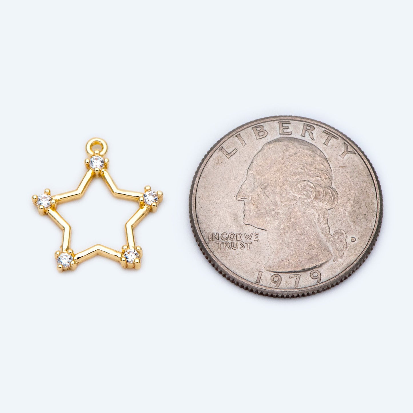 4pcs CZ Paved Gold Star Charm Pendant 16mm, Real Gold plated Brass, Jewelry supply(GB-2900-D)