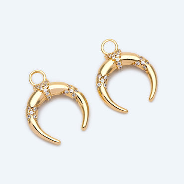 4pcs CZ pave Gold Crescent Moon Charm 16x20mm, 18K Gold plated Brass, OX Horn Pendant (GB-2394-C1)
