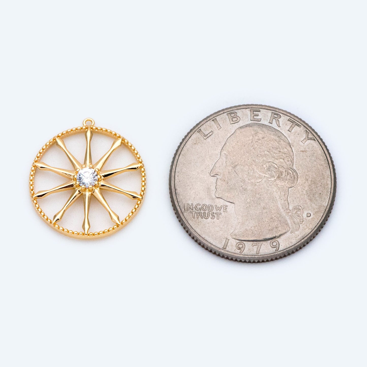 10pcs Gold / Rhodium plated Brass Round Wheel Charm 17mm, CZ pave Wheel Pendant (GB-1591)