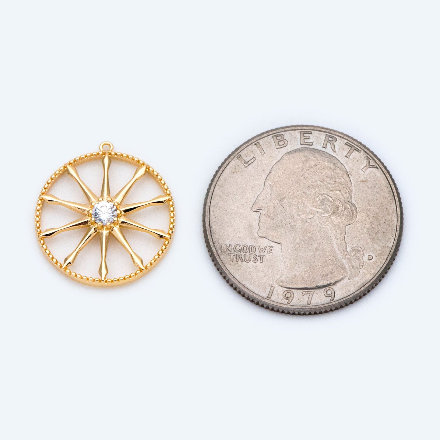 10pcs Gold / Rhodium plated Brass Round Wheel Charm 17mm, CZ pave Wheel Pendant (GB-1591)