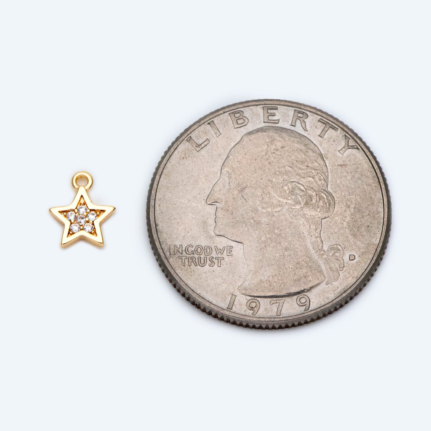 10pcs CZ Pave Gold Star Charm Pendant 8x6.5mm, Real Gold plated Brass (GB-162-A)