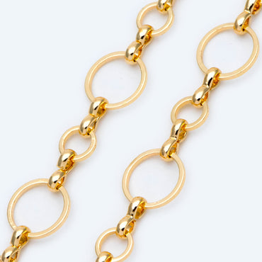 Gold Round Loop Chain 10mm, 18K Real Gold plated Brass, Circle Link Chains (#LK-436)/ 1 Meter=3.3ft
