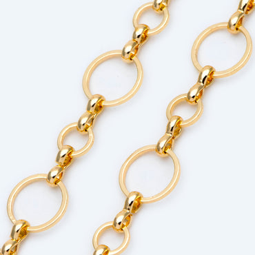Gold Round Loop Chain 10mm, 18K Real Gold plated Brass, Circle Link Chains (#LK-436)/ 1 Meter=3.3ft