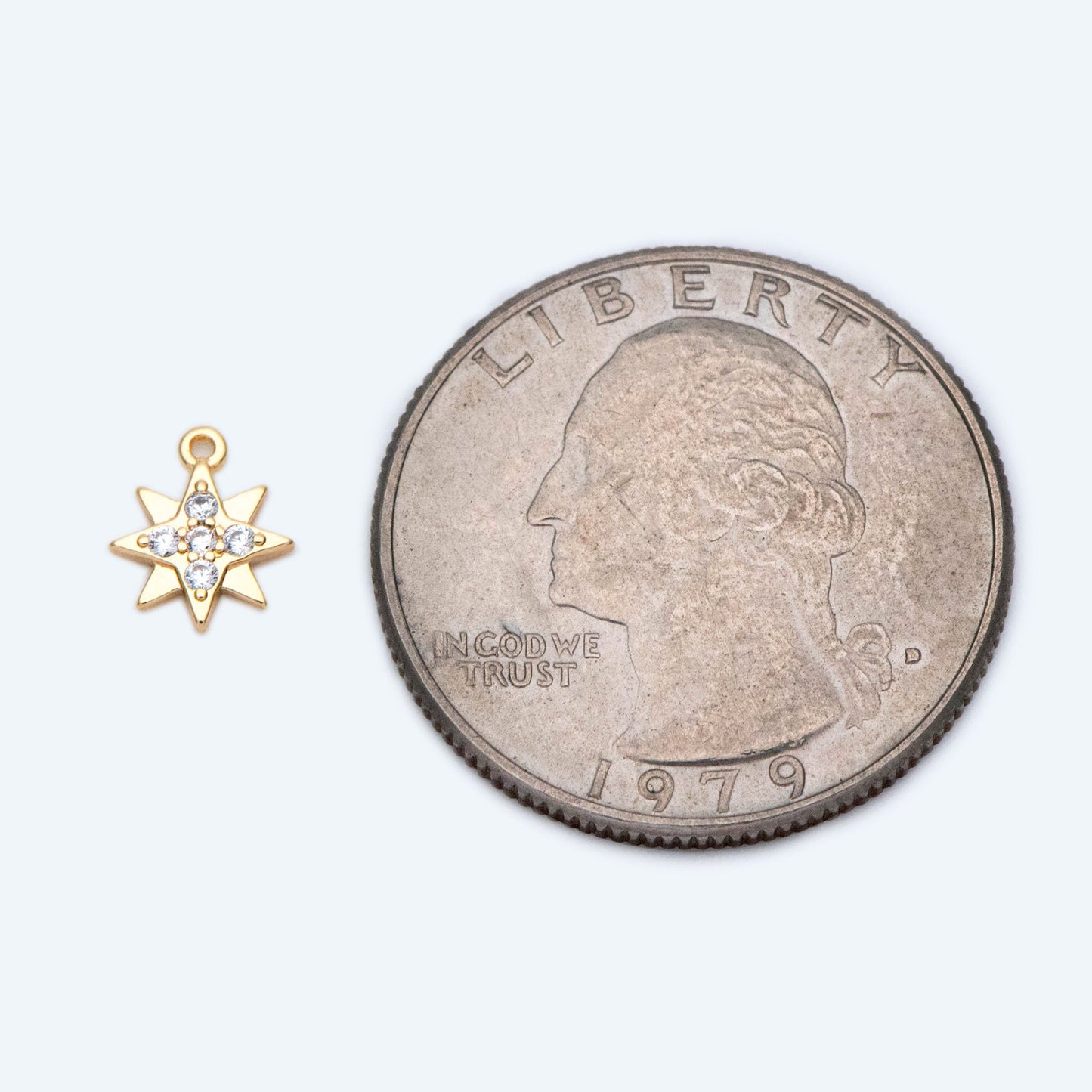 10pcs North Star Charm 7x8.5mm, CZ Pave Mini Star Pendant, Gold plated Brass (GB-924-E)