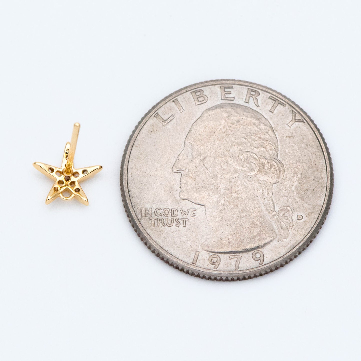 10pcs CZ Pave Starfish Earring with Loop, Real Gold Plated Brass Star Stud Earrings (#GB-1633)