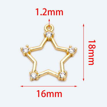 4pcs CZ Paved Gold Star Charm Pendant 16mm, Real Gold plated Brass, Jewelry supply(GB-2900-D)