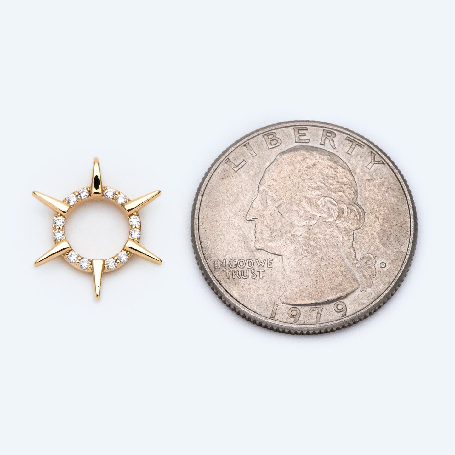 4pcs Gold CZ Spike Circle Charm 16x14mm, Real Gold plated Brass, Jewelry Supply (GB-1311-D)