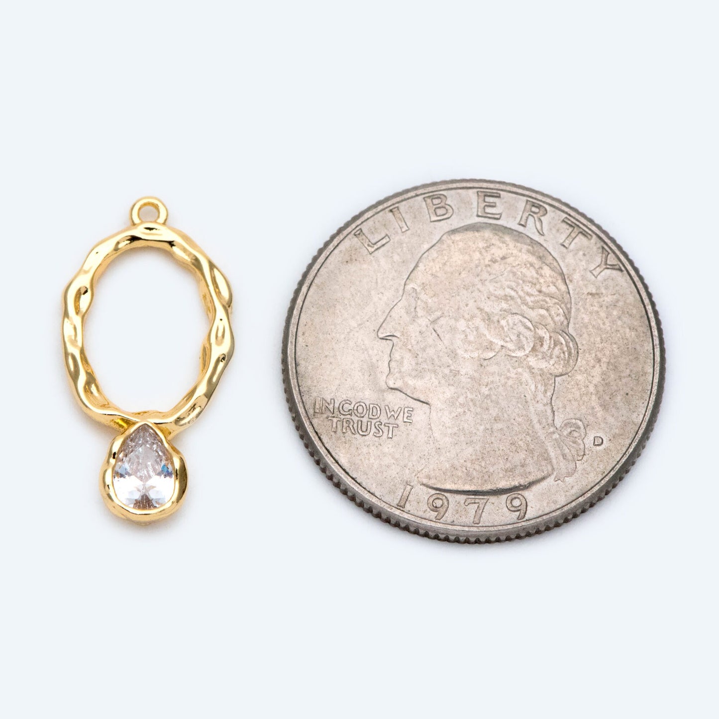 4pcs CZ pave Gold/ Silver Tone Oval Charm 22x11mm, Rhinestone Teardrop Charm (GB-913-D)