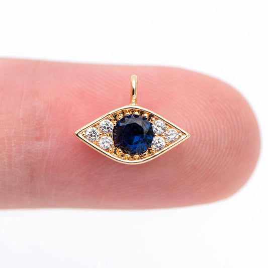 4pcs CZ Pave Blue Evil Eye Charm 12x9mm, Real Gold plated Brass Eye Charm (GB-1819-L)